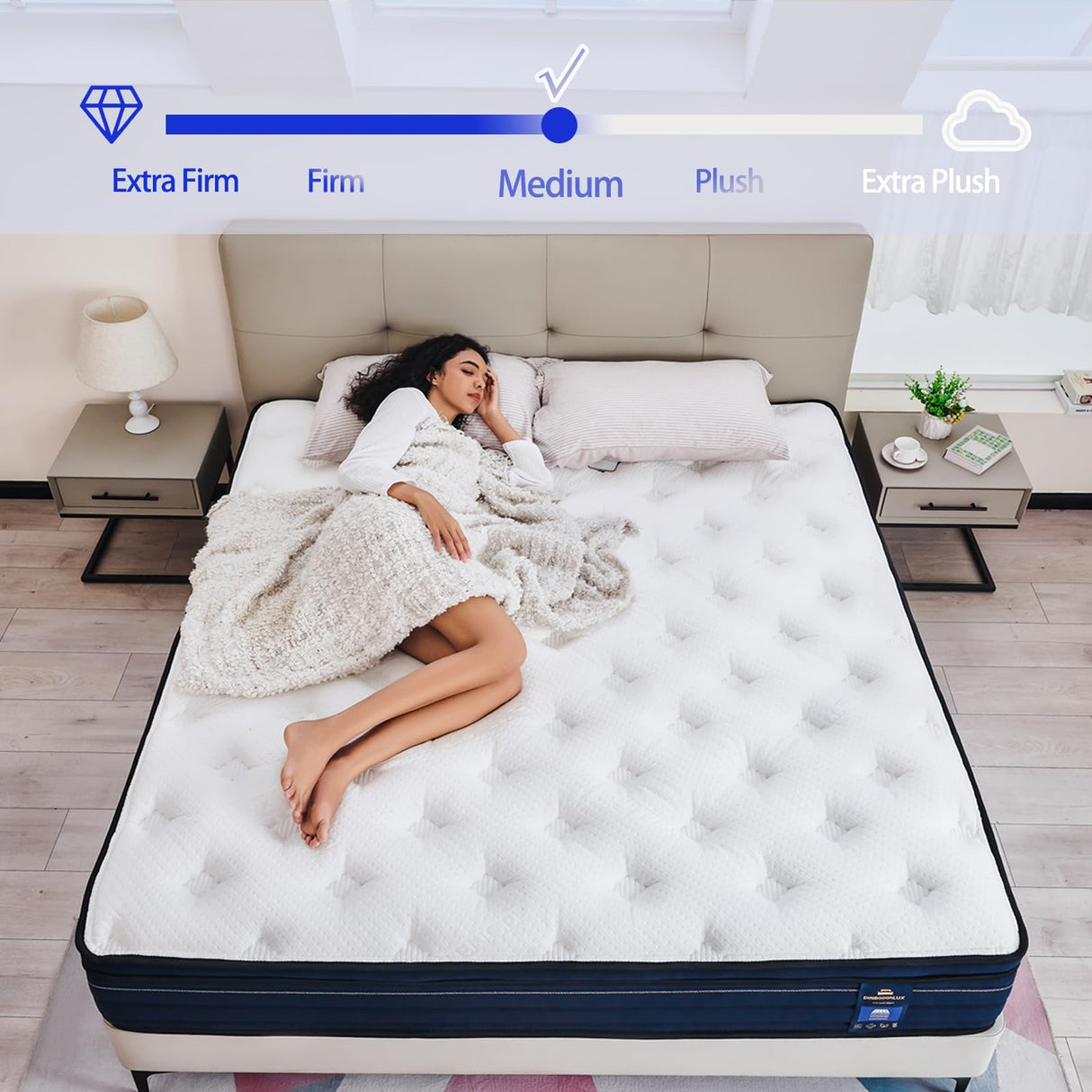 Queen Mattress,14 Inch Gel Memory Foam Hybrid Mattress in a Box,Motion Isolation Individually Pocket Innerspring ,Pressure Relief,Back Pain Relief,Breathable,Medium Firm,Non-Fiberglass Mattress DINBooonLUX