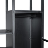 MERITLINE Full Gaming Loft Bed with Desk and Storage Wardrobe& LED RGB,Metal Gaming Bed with Stairs and Storage Case,for Adults Teens (Black) MERITLINE