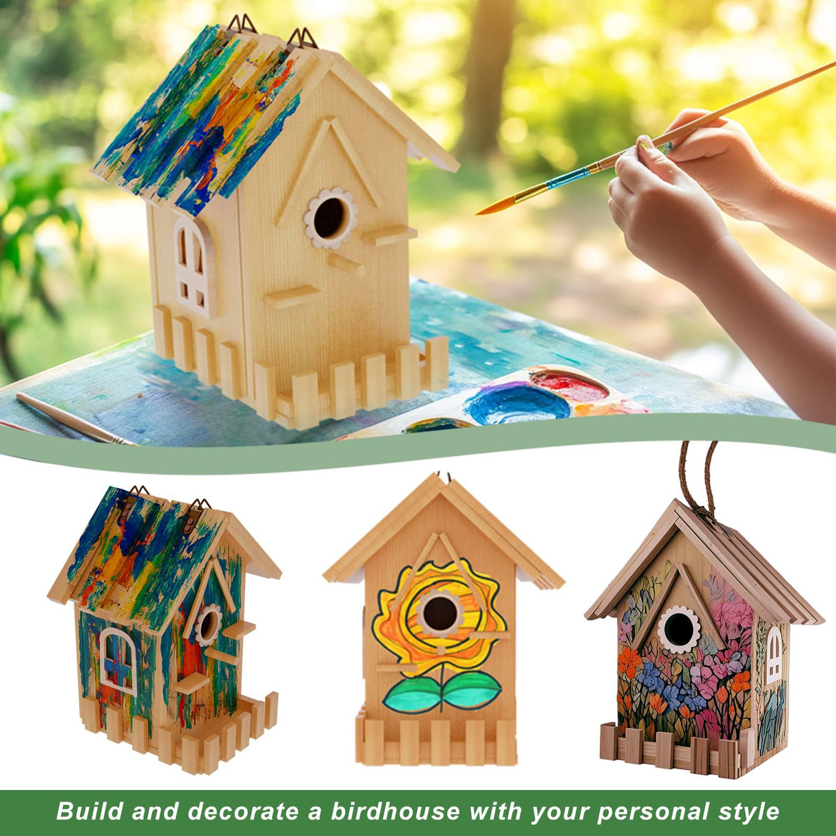 DIY Wooden Bird Houses for Outside with Paint Woodworking Craft for Kids and Adults Hanging Birdhouse for Garden Yard Decor Gifts URMYONLY