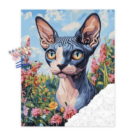 zouewit Sphynx Cat Paint by Number, Animal Paint by Numbers Kit for Adults, Cute Cats Acrylic Painting, Sphynx with Flower Poster for Gift Home Office Living Room Wall Art(16x20inch) zouewit