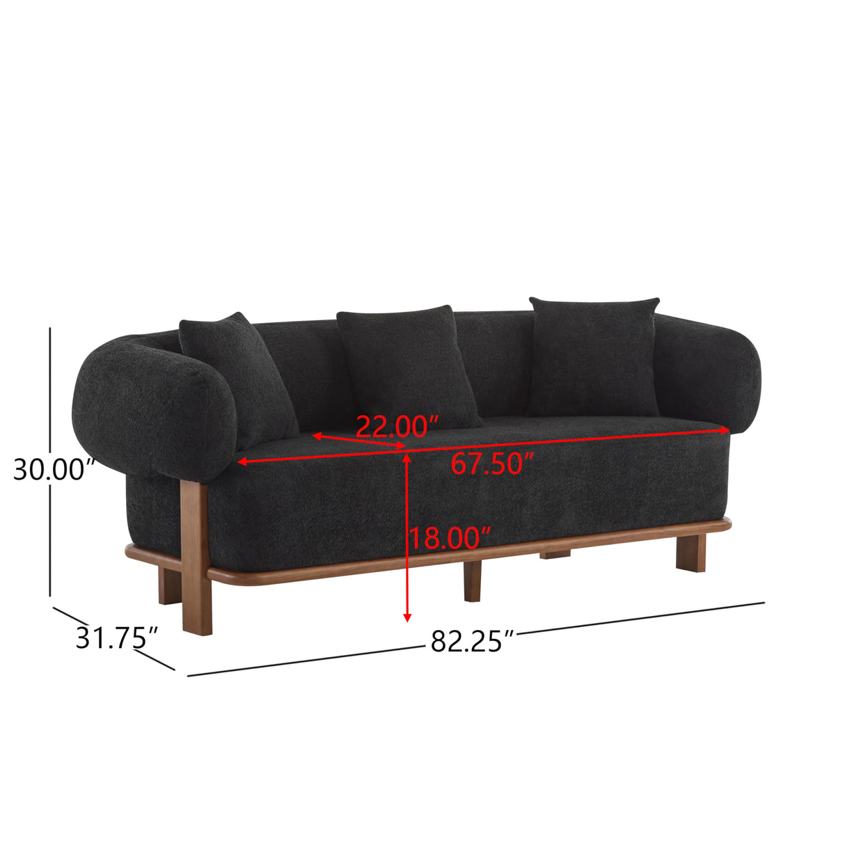 Christopher Knight Home Yule Living Room Wooden 3-Seater Sofa, Boucle Fabric Upholstered Lounge Sofa Couch, Home Office/Bedroom Sofa Chair with Accent Pillow, Comfy Reading Cloud Sofa, Black + Brown Christopher Knight Home