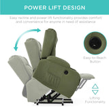 Best Choice Products PU Leather Electric Power Lift Chair, Recliner Massage Chair, Adjustable Furniture for Back, Legs w/ 3 Positions, USB Port, Heat, Cupholders, Easy-to-Reach Side Button - Olive Best Choice Products