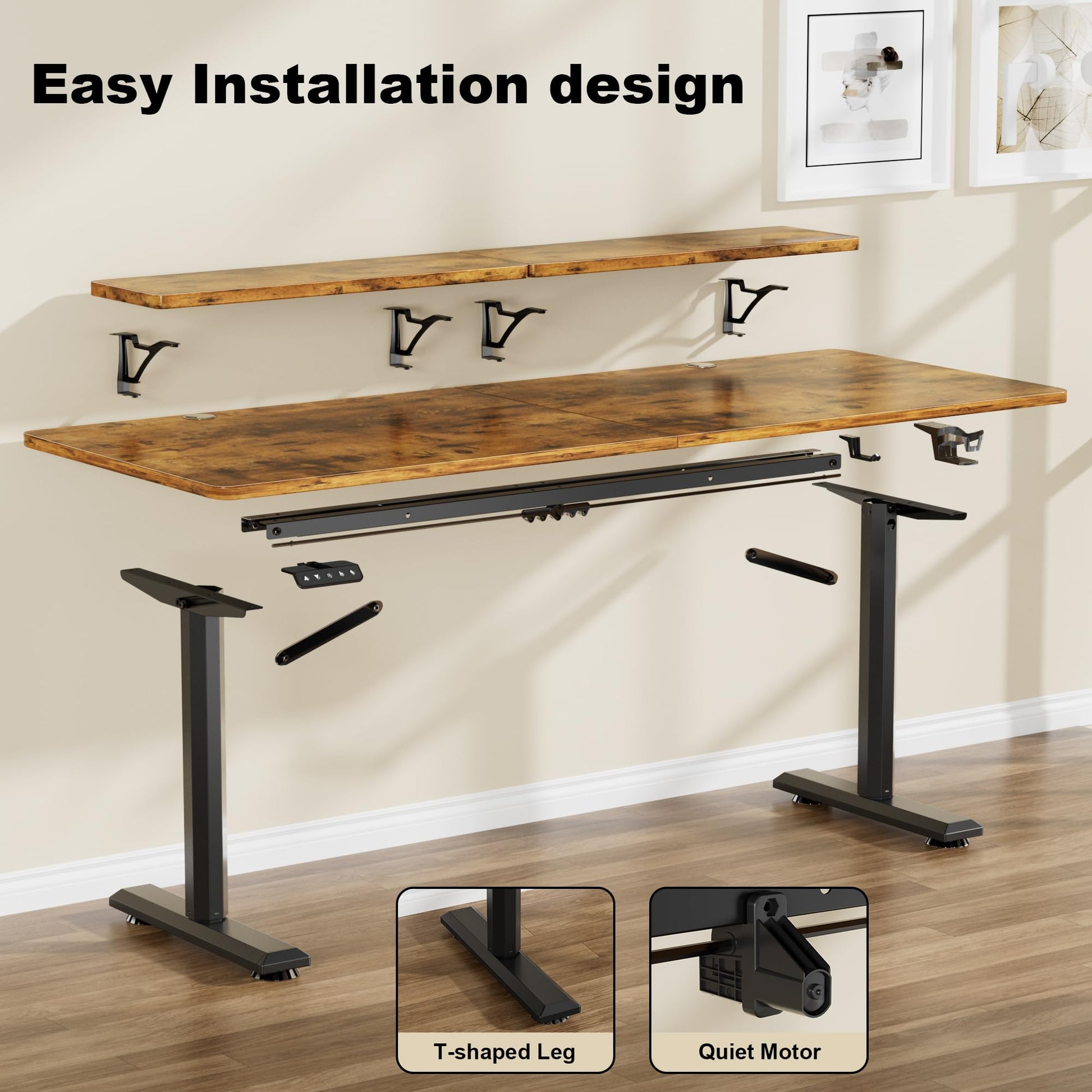 JUMMICO Electric Standing Desk, Adjustable Height Desk 63 x 27 Inch with Monitor Stand, Home Office Computer Desk (Rustic Brown) - WoodArtSupply