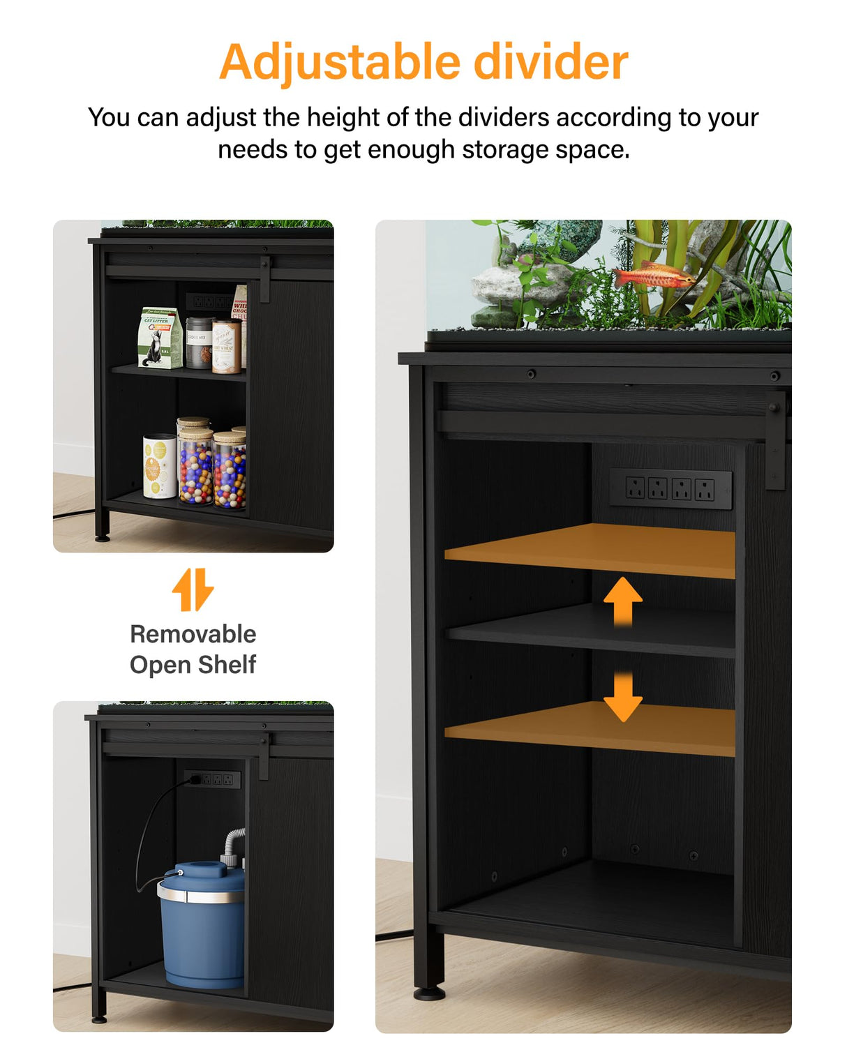 Aquarium Stand for 40-75 Gallon Fish Tank: Tank Stand Table with Power Outlet for Aquarium kit - Metal Fish Stand Cabinet with Storage for 40-75 Gallon Reptile Turtle Terrarium (Black, 40-50 Gallon) FILKO