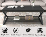 LVB Black Coffee Table, Wood Metal 2 Tier Center Tables with Storage Shelf, Modern Rectangular Concrete Tea Table for Living Room, Wooden Middle Cocktail Table for Office Bedroom, 47 inch, Black Oak LVB