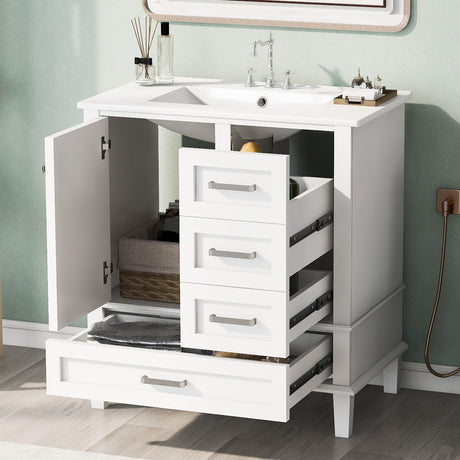 30" Bathroom Vanity with Sink Combo Set, Modern Storage Cabinet with a Soft Closing Door and 3 Drawers, Solid Wood Frame Merax