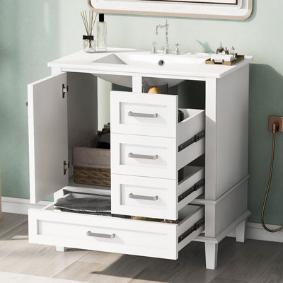 30" Bathroom Vanity with Sink Combo Set, Modern Storage Cabinet with a Soft Closing Door and 3 Drawers, Solid Wood Frame
