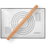 Wood Rolling Pin, QUELLANCE Wood French Roller Pin with Silicone Baking Mat, Beech Wood Dough Roller for Baking Dough, Pizza, Pie, Pastries, Pasta and Cookies QUELLANCE