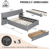 Luxury Queen Bed Frame,Queen Size Trundle Bed Frame with 2 Storage Drawers,Reading Lights, Storage Headboard,Storages Rack,Queen Size Linen Upholstered Platform Bed for Bedroom (Gray, Queen) Firscook