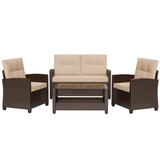Shintenchi 4 Piece Patio Furniture Set, Outdoor Rattan Conversation Set with Coffee Table, Outside Wicker Sectional Sofa Couch with Cushion, Brown and Khaki Shintenchi
