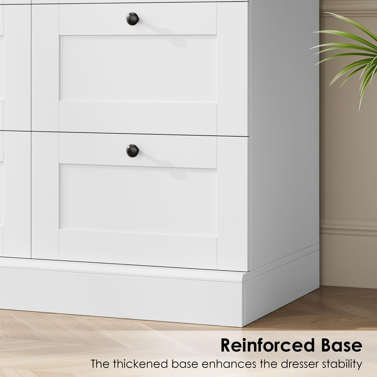 HOSTACK 6 Drawer Dresser, White Dresser for Bedroom, Wood Chest of Drawers, Wide Double Dresser, Modern Farmhouse Drawer Chest for Living Room, Hallway, Entryway, White/Rustic Brown HOSTACK