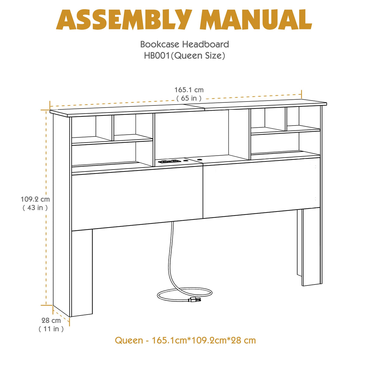 AYEASY Queen/Full Size Headboard Only for Bedroom, Wood Bookcase Headboard with Charging Station & 2 LED Lights, Stylish Queen Headboard for Queen Size Bed, Noise-free HeadBoard with Storage, White AYEASY