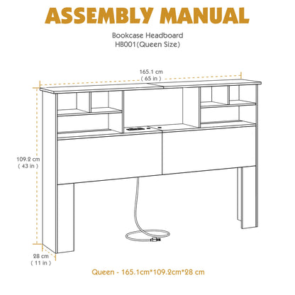 AYEASY Queen/Full Size Headboard Only for Bedroom, Wood Bookcase Headboard with Charging Station & 2 LED Lights, Stylish Queen Headboard for Queen Size Bed, Noise-free HeadBoard with Storage, - WoodArtSupply