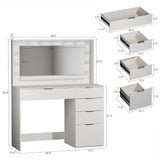 LIMGLIM Makeup Vanity Desk with Lights & Large Mirror, 39.3in Vanity Desk with Mirror and Lights, 3 Lighting Color Adjustable, 5 Drawers, Vanity with Lights for Bedroom LIMGLIM