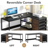 Tribesigns L Shaped Computer Desk with Storage Drawers, 59 inch Corner Desk with Shelves, Reversible L-Shaped Office Desk Study Writing Table Workstation for Home Office, Black Tribesigns