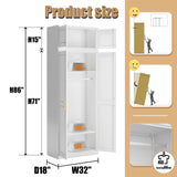 Metal Armoire Wardrobe Closet with Hanging Rod, 86" Tall Metal Clothing Storage Cabinet, White Armoire with Adjustable Shelves MetalMax