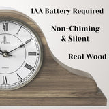 Mantel Clock Battery Operated - Grey Ash Wooden Farmhouse Mantle Clock for Living Room Decor Above Fireplace, Office, Shelf & Home Décor Gift 15x7.5 - Silent Wood Mantel Clock for Living Room Table Lovely Home Essentials