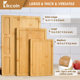 Bamboo Cutting Boards for Kitchen, (Set of 3) Kitchen Chopping Board with 3 Built-In Compartments and Juice Groove Heavy Duty Serving Tray Wood Kikcoin