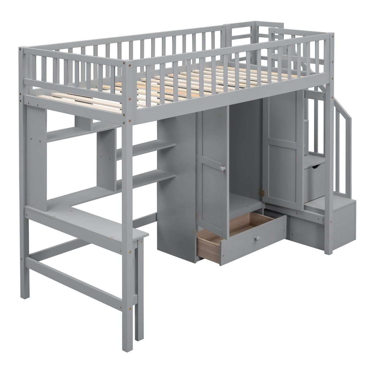 NicBex Loft Bed with Desk Loft Bed with Desk and Storage Queen Bed Frame with Storage Bunk Bed with Desk Underneath The Lower Level is a Wardrobe Suitable for Families with Many Children, Gray NicBex