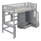 NicBex Loft Bed with Desk Loft Bed with Desk and Storage Queen Bed Frame with Storage Bunk Bed with Desk Underneath The Lower Level is a Wardrobe Suitable for Families with Many Children, Gray NicBex