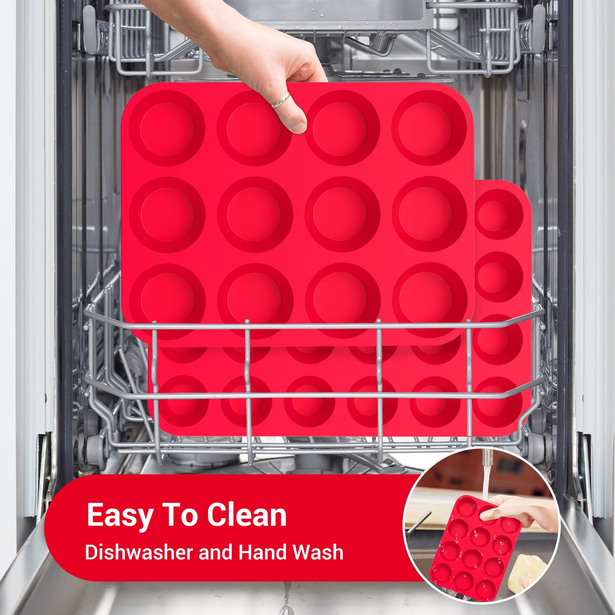 Redfly 2 Pack Silicone Muffin Pan for Baking, Silicone Cupcake Pan, Silicone Molds for Baking, Muffin Tin 12 Cup Regular Size, Silicone Cupcake Mold, BPA Free Silicone Muffin Cups, Silicone Egg Molds Redfly