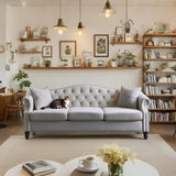 ATUMON 79" Chesterfield Velvet Couch for Living Room, 3-Seater Tufted Sofa with Rolled Arms Nailhead & Two Pillows for Bedroom, Office & Coffee Bar, Gray ATUMON