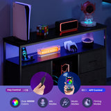 Sweetcrispy TV Stand Dresser for Bedroom 4 Drawers Entertainment Center with LED Lights and Power Outlets Media Console for 50 Inch TV Living Room Furniture with Open Shelf Adjustable Feet, Black Sweetcrispy