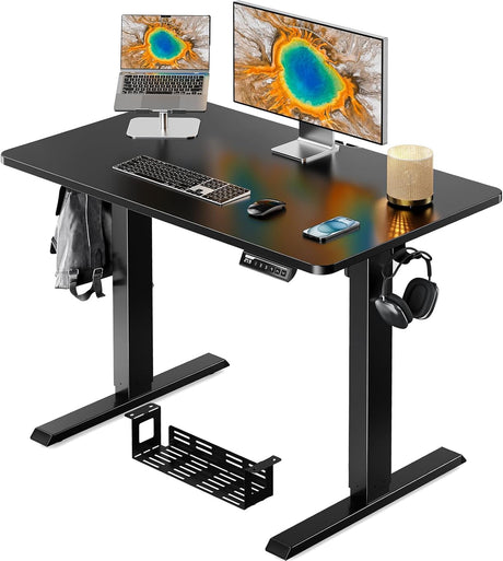 ErGear Whole Piece Standing Desk, 40x24 inch Adjustable Stand Up Desk with Cable Management Tray, Electric Computer Workstation for Home Office, Black, EGESD63B ErGear