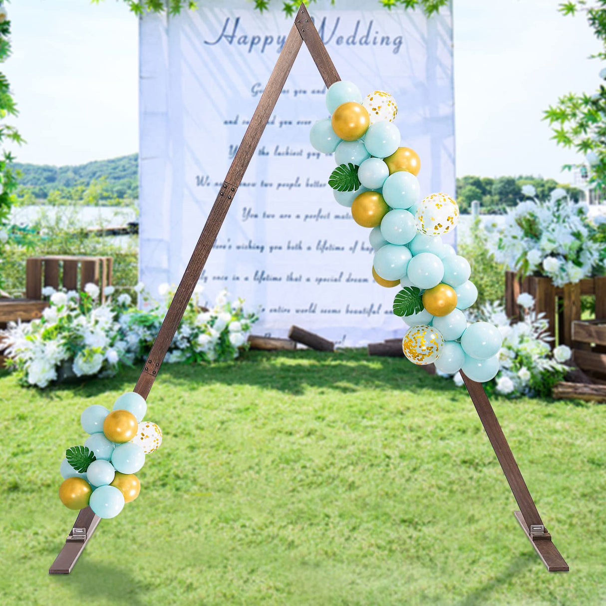 Rustic Farmhouse Triangle Wood Arch - 8.2FT Wedding & Garden Arbor Backdrop Stand for Parties, Outdoor Events, and Garden Decorations MELONGKAYLON
