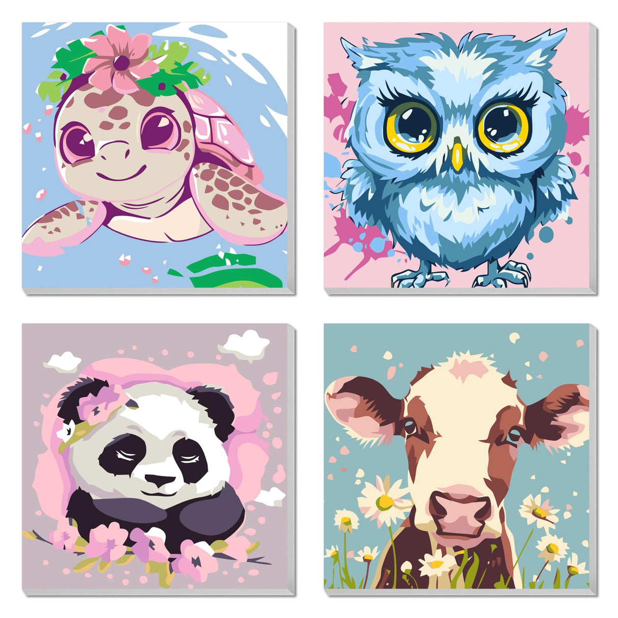 AILIBUT 4 Pack Animal Paint by Numbers Kit for Kids Age 4-12, Framed Canvas Paint by Number Animals Drawing Kit, Color by Number for Beginners, 8x8 Inch AILIBUT