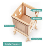 Guidecraft Classic Kitchen Helper® Toddler Tower and 2 Keepers - Natural: Folding Wooden Adjustable Height Platform, Kitchen Montessori Learning Step Stool, Chalkboard, Supports Up to 125lbs Guidecraft