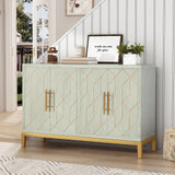 ARTPOWER Accent Cabinet with 4 Doors, Modern Credenza Storage Cabinet, Carved Decorative Sideboard Buffet Cabinet for Living Room, Kitchen, Office, and Hallway, Green ARTPOWER