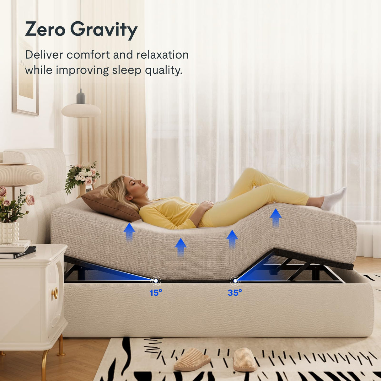 FLEXISPOT Split King Adjustable Bed Frame Base–Zero Gravity & Soothing Massage,Memory Positions,Whisper-Quiet Motor,Quick Assembly,Adjustable Legs,Under-Bed Light & Wireless Remote,750 lbs FLEXISPOT