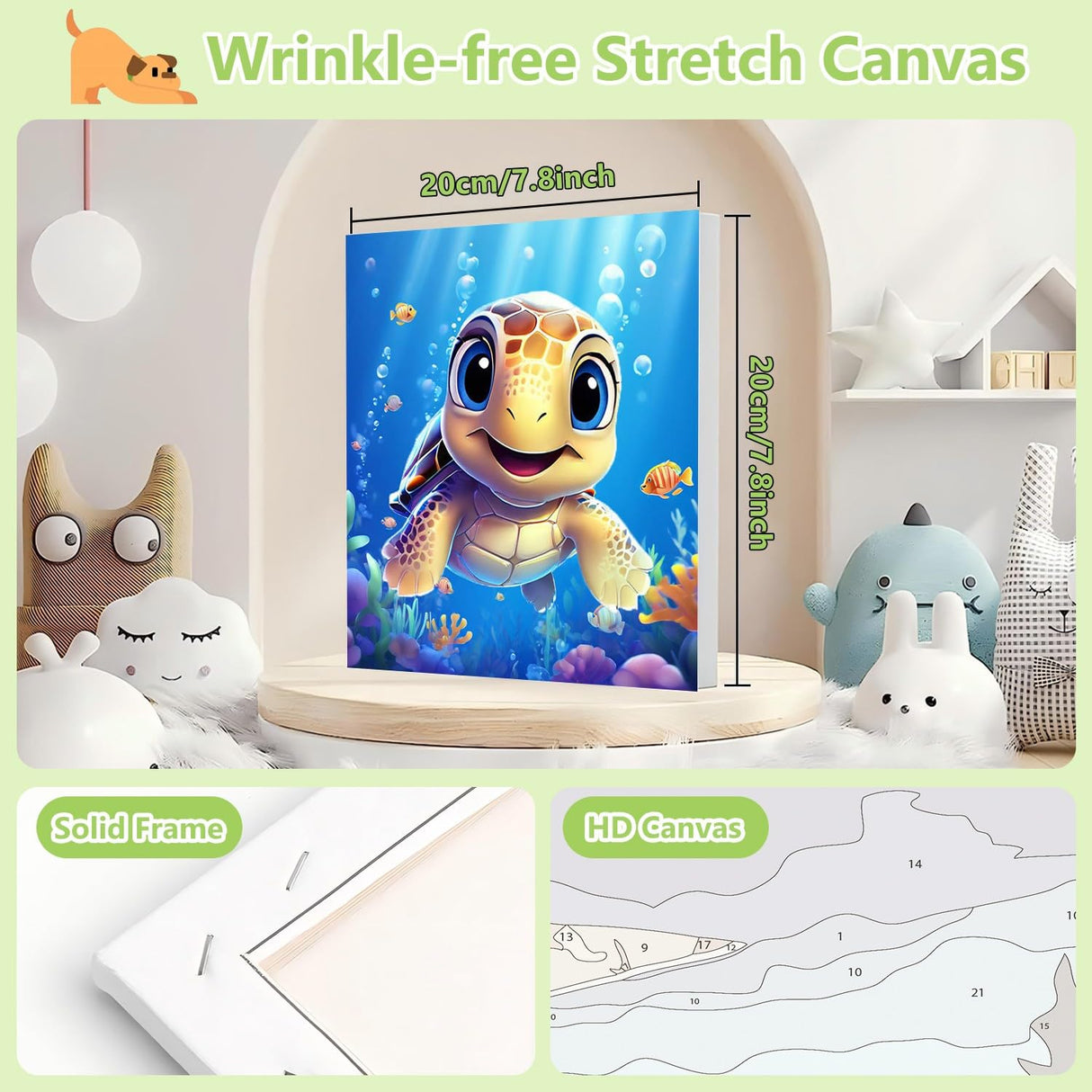 Reivworl Paint by Numbers Kit for Kids with Frame, Sea Turtles Paint by Number with Frame, Paint by Number Kids Age 5-8-12 for Gifts and Home Decor (8X8Inch) Reivworl