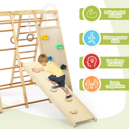 Wpond Indoor Jungle Gym, 8 in 1 Indoor Playground for Kids, Wooden Toddler Climbing Toys Indoor, Climbing Gym for Boys and Girls, Toddlers Wooden Climbing Gym for Age 3-8