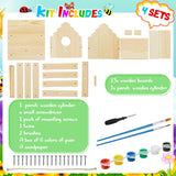 Juexica 4 Set DIY Birdhouse Kit Unfinished Bird House Painting Crafts for Kids with Paints and Paintbrushes Welcome Spring Gifts Outdoor Summer Crafts for Boy or Girl Ages 4-8 Juexica