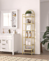 Hzuaneri Bookcase Bookshelf, Tempered Glass Bookshelves, Slim Shelving Unit for Bedroom, Bathroom, Home Office, Steel Frame, 6 Tier Gold BC10601G Hzuaneri