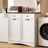 Spurgehom Double Tilt Out Trash Cabinet 13 Gallon Kitchen Waste Bins, Laundry Hamper Tilt Out Pet Proof Hidden Trash Bin for Kitchen, Antique White Spurgehom