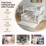 Giantex 3-in-1 Convertible Twin Over Full Bunk Bed with Trundle - Solid Wood, Reversible Ladder & Safety Guardrails - White Giantex