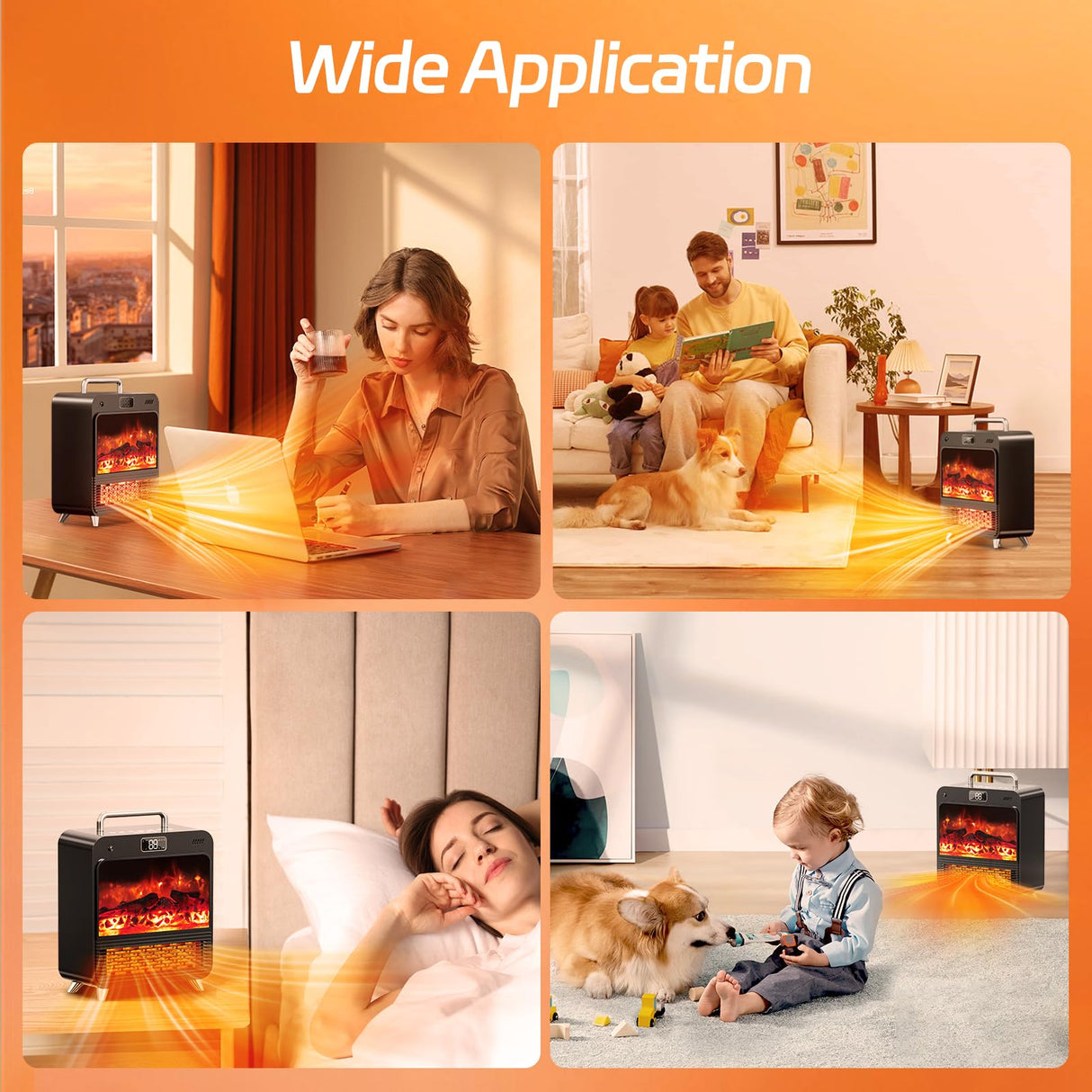 Electric Fireplace Heater,1500W Portable Electric Space Heater with Realistic 3D Flame,Touch&Remote Control,PTC Fast Heating,3 Heating Modes for Indoor Use Home Office Christmas Decor Feculs Official