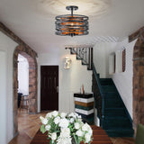 LumFurn 3-Lights Farmhouse Ceiling Light Fixture, Rustic Close to Ceiling Semi-Flushmount, Perfect Lamp for Living Room, Foyer, Kitchen, D12.6 x H11, Matte Black & Wood Texture Finish LumFurn