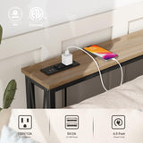 ELYKEN 5.9" Narrow Console Sofa Table with Power Outlets, 5.9" Dx63 Wx31.5 H Long Skinny Behind Couch Table with “X” Cross Metal Frame and Charge Station with 6.5’ Extension Cord, White Oak ELYKEN