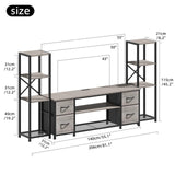 Yenlure LED TV Stand 60 Inch for Living Room with Charging Station, Entertainment Center with 2 Industrial Bookshelves, Modern Console Cabinet with Storage Drawers (Greige) Yenlure