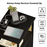 Fixwal Night Stand with Charging Station, LED Nightstand with USB Ports and Outlets, 2 Fabric Storage Drawers with PU Finish, Bed Side Table for Bedroom, Living Room, Black Fixwal