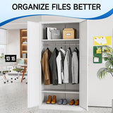 Metal Wardrobe Closet with Doors, 72" Tall Almirah for Clothes with Hanging Rod and Adjustable Shelve, Armoire for Home, School, Employee, Gym (White, Without Drawers) heycode