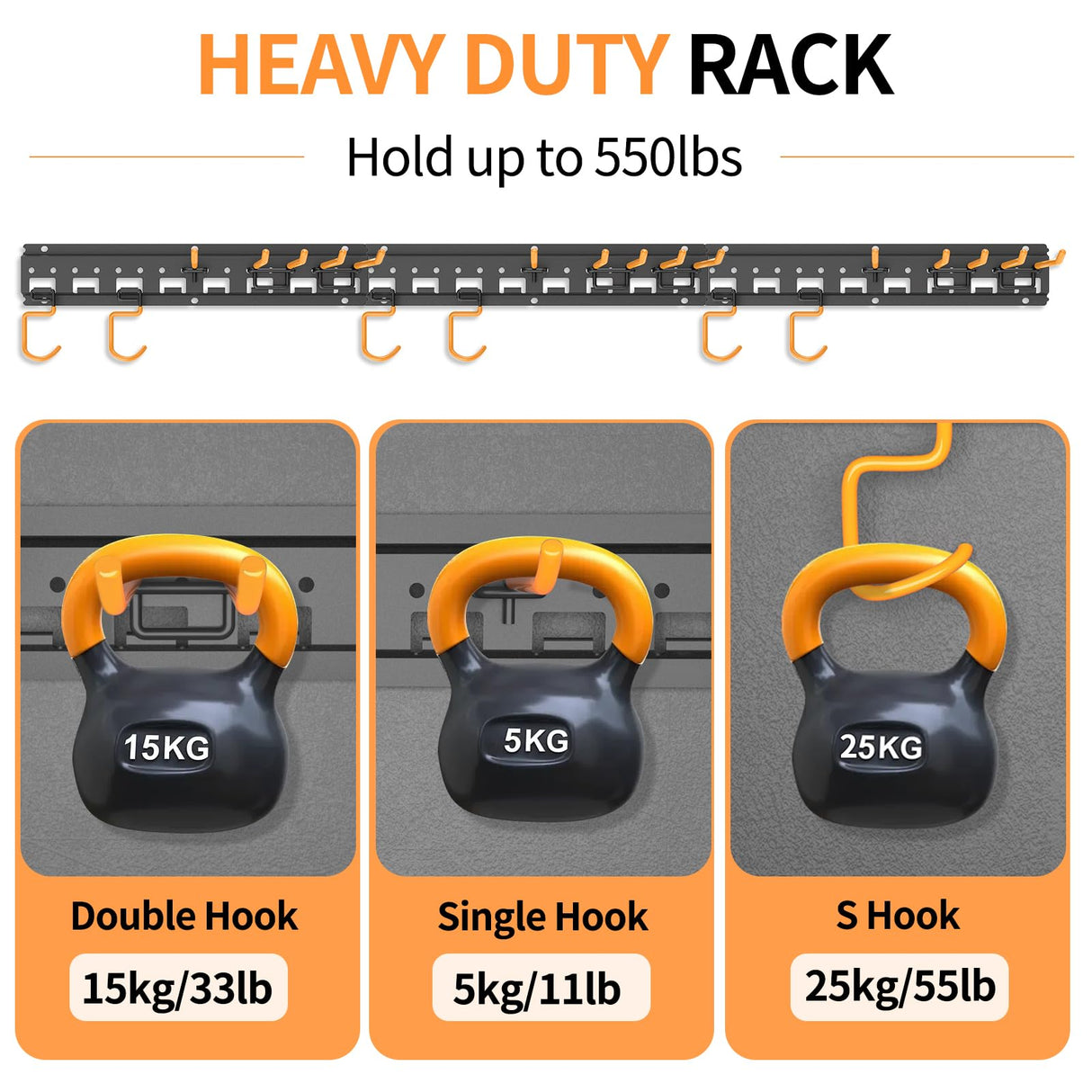 Unaikoo Garage Tool Organizer Wall Mount - Heavy Duty Garage Storage and Organization Garden Tool Organizer with Adjustable Pegboard Hooks Yard Shed Rack for Broom Mop Shovels Rake Trimmers, 48 inch Unaikoo