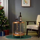 HollyHOME 2-Tier Round Gold Side Table, Outdoor Small Folding Accent Stand with Removable Tray, Anti-Rust Metal Asional Table for Balcony Patio Living Room, Nightstand for Bedroom(Gold&Pink) HollyHOME