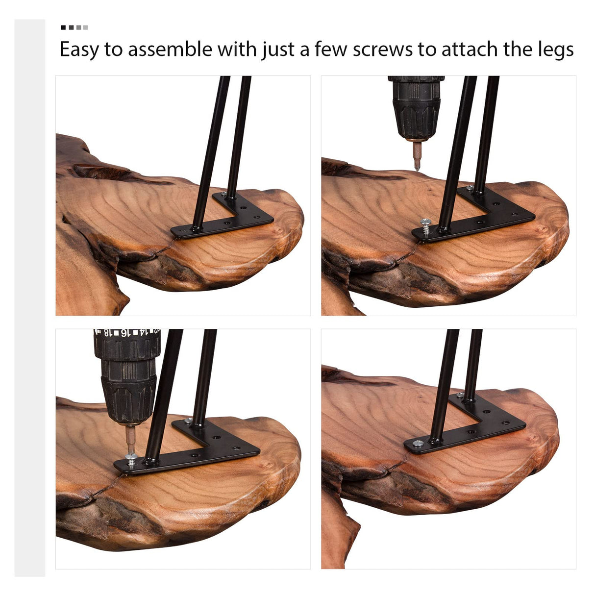 BTEOBFY Natural Wood Coffee Table with Clear Lacquer Finish and Metal Hairpin Legs for Living Room - 20-27 inches Long- Mesa de Centro para Sala BTEOBFY