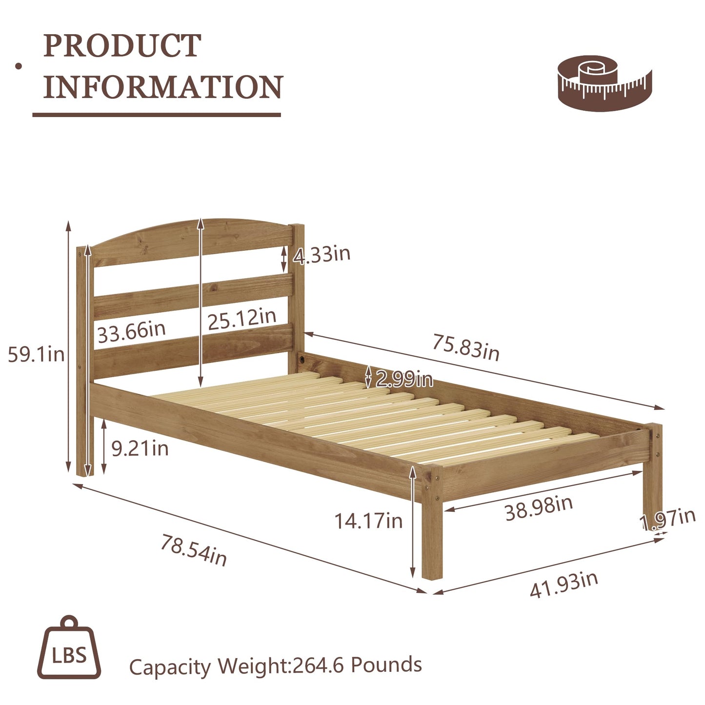 KYLE & KAY Twin Bed Frame with Wooden Headboard, Solid Pine Platform Bed with Wood Slat Support, Farmhouse Bed for Bedroom, Guest Room, No Box Spring Needed, Easy Assembly, Oak - WoodArtSupply