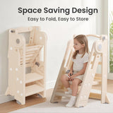 Foldable Toddler Tower Kitchen Step Stool for Sink Kids Adjustable Height Learning Tower for Children Montessori Learning Helper with Handles for Bathroom hoopyosms